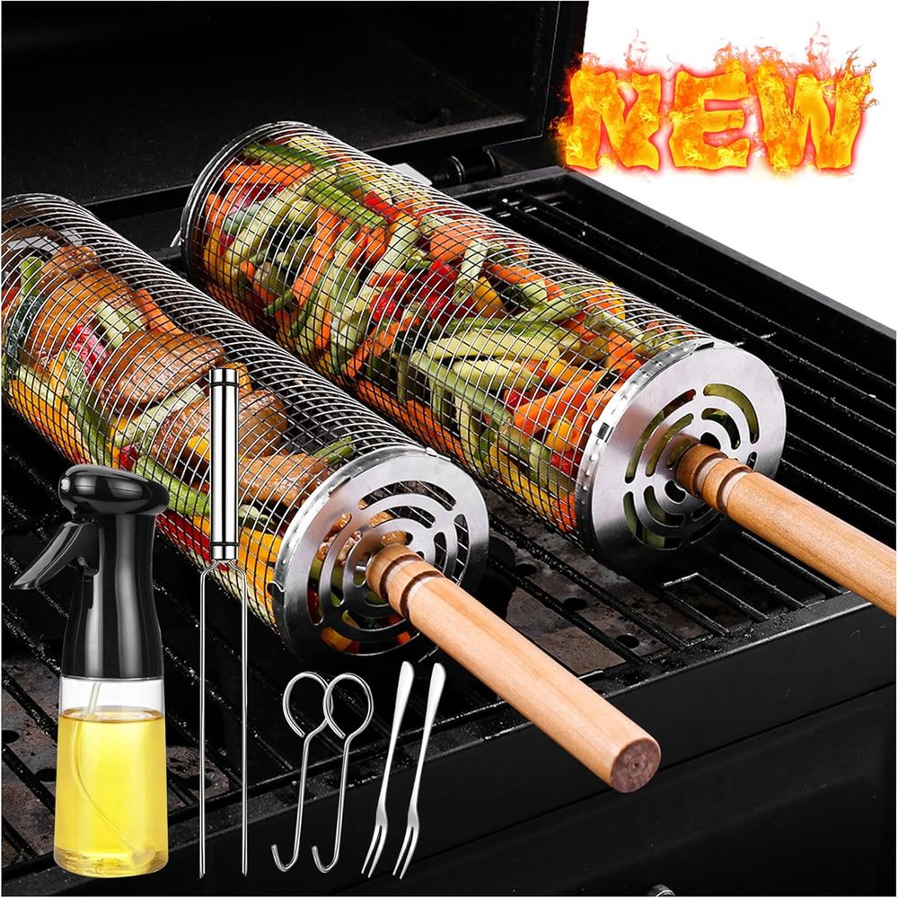 Cooking Outdoor Camping - Large Round Stainless Steel Grilling Basket