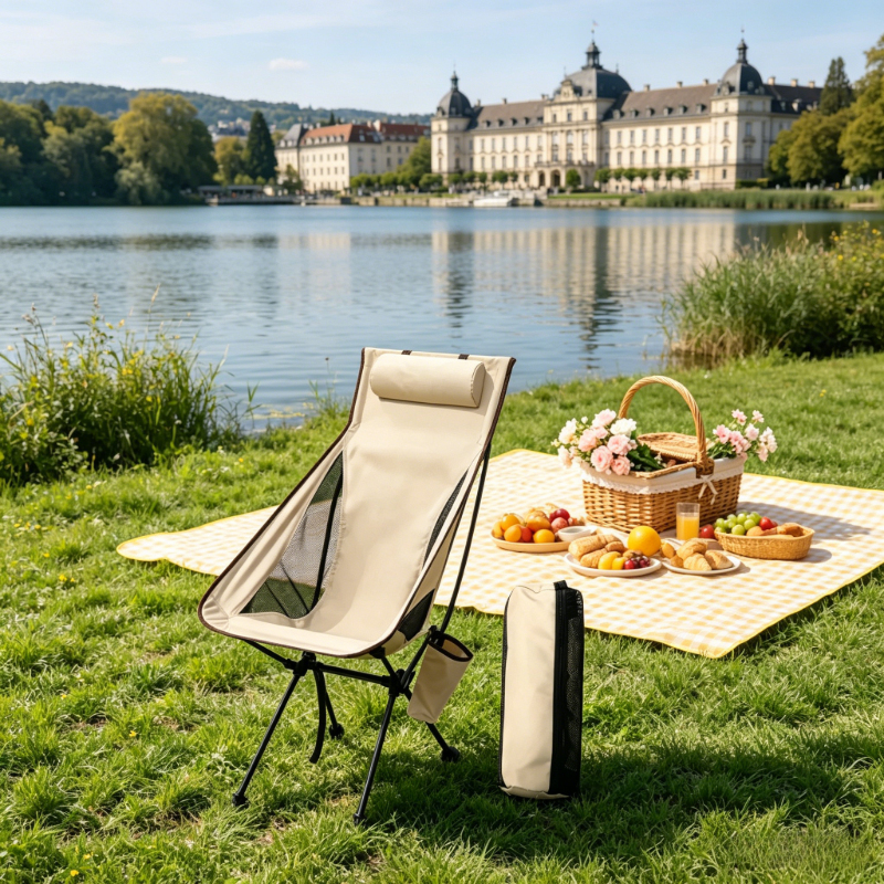 Outdoor Camping Chairs - Portable foldable camping chair, beige high