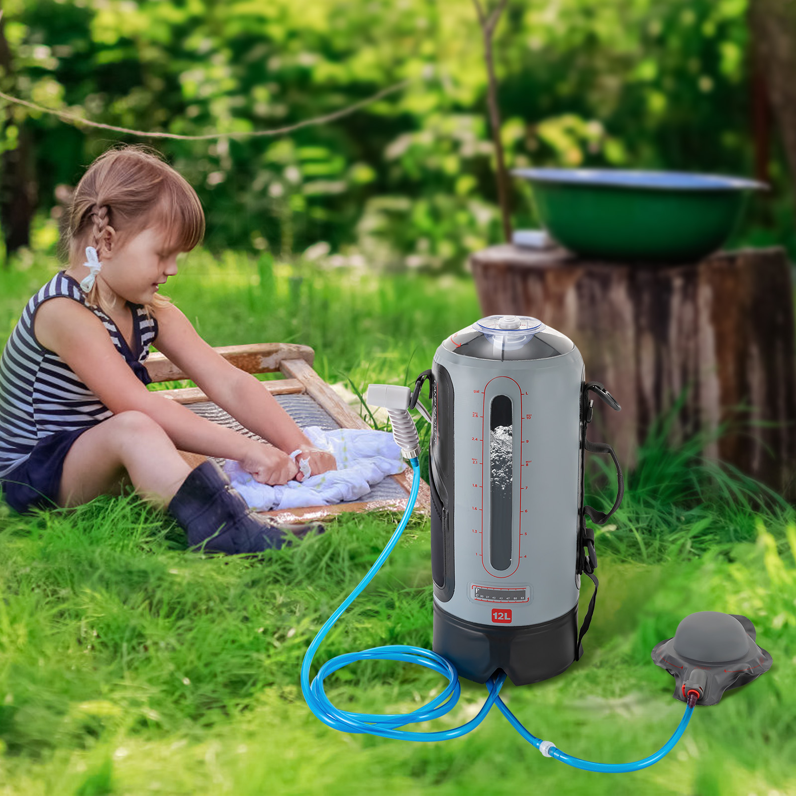 Outdoor Camping Hot Water Shower - 12L Portable Pressure Camp Shower,with Storage