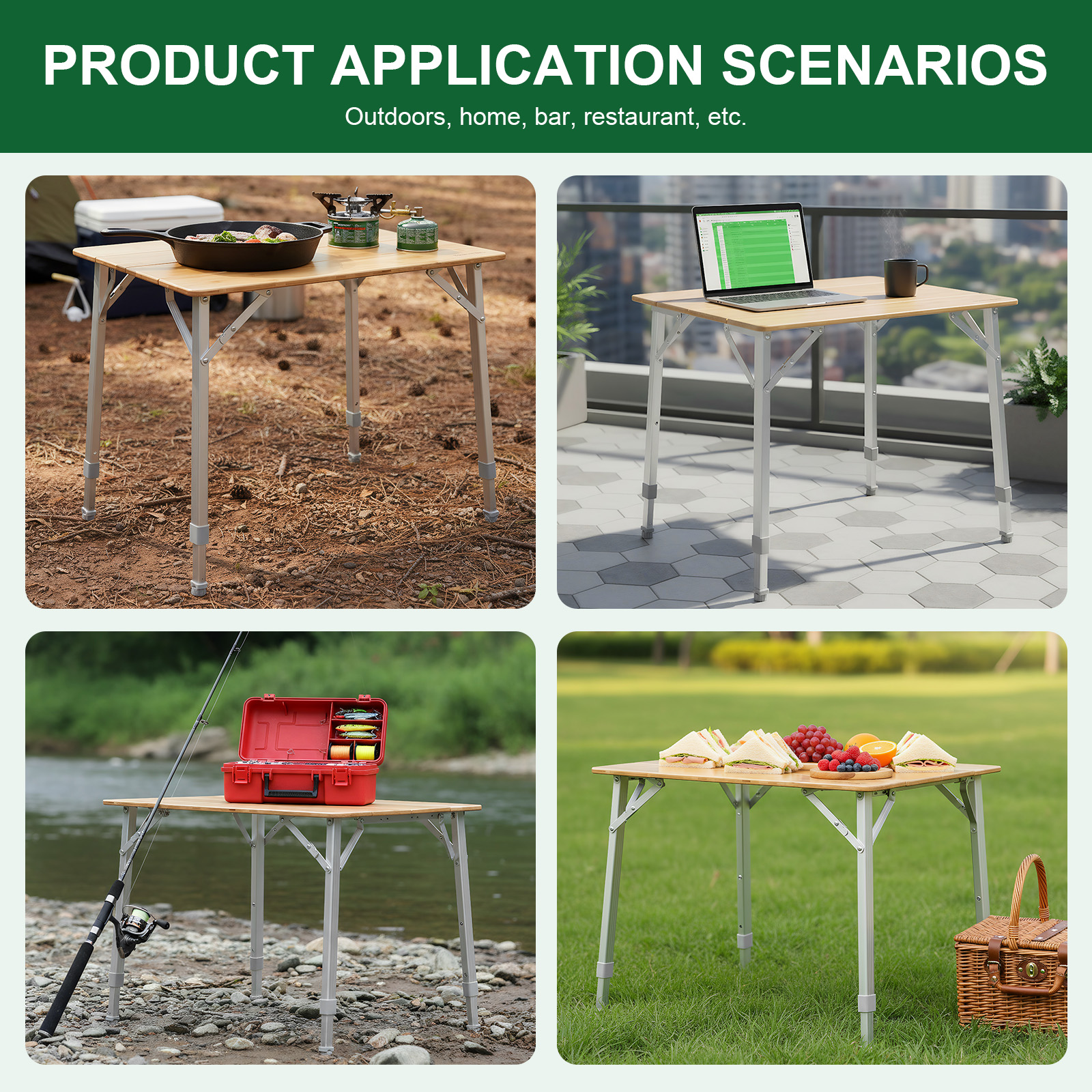 Adjustable Height Folding Bamb – Outdoor Camping Table Foldable Bewertung und Preis